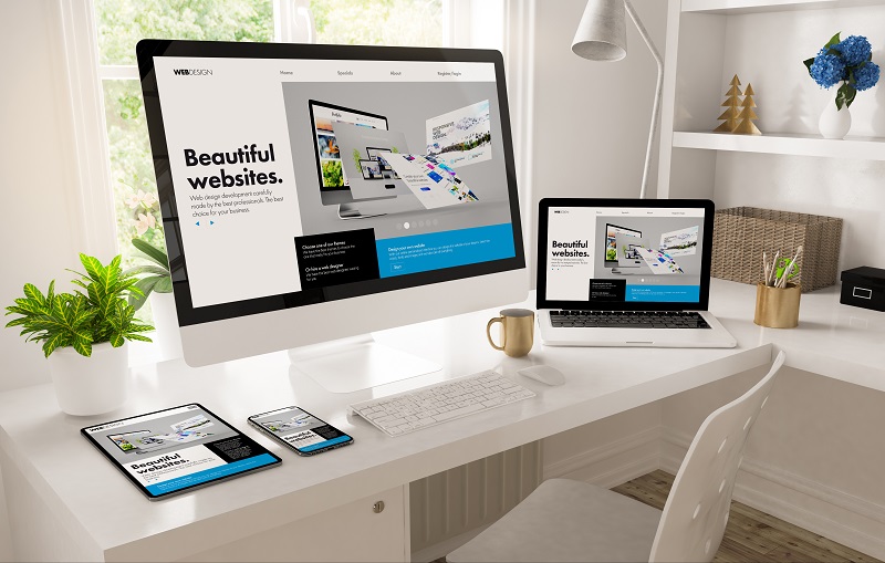 home office desktop showing web design creator 3d rendering
